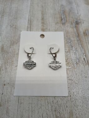 Silver-Tone Harley Davidson Shield Drop Earrings - Women Jewelry